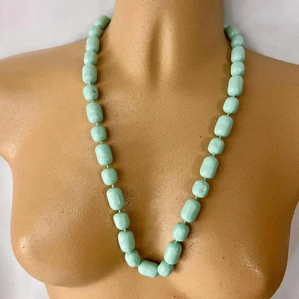 Vintage Lucite Necklace Baby Blue Potato Beads Chunky Beaded 24“ 4655